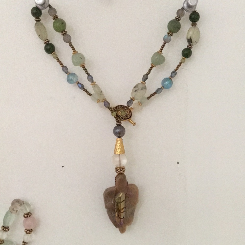 Agate Leaf with Titanium Aura Quartz Crystal. Prehnite, and Aqua Aura Quartz